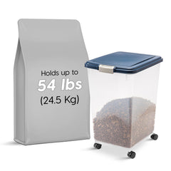 IRIS USA 54 lb pet food bin storing dry food efficiently.