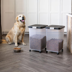 IRIS USA translucent 54-pound capacity helps check food level at a glance.