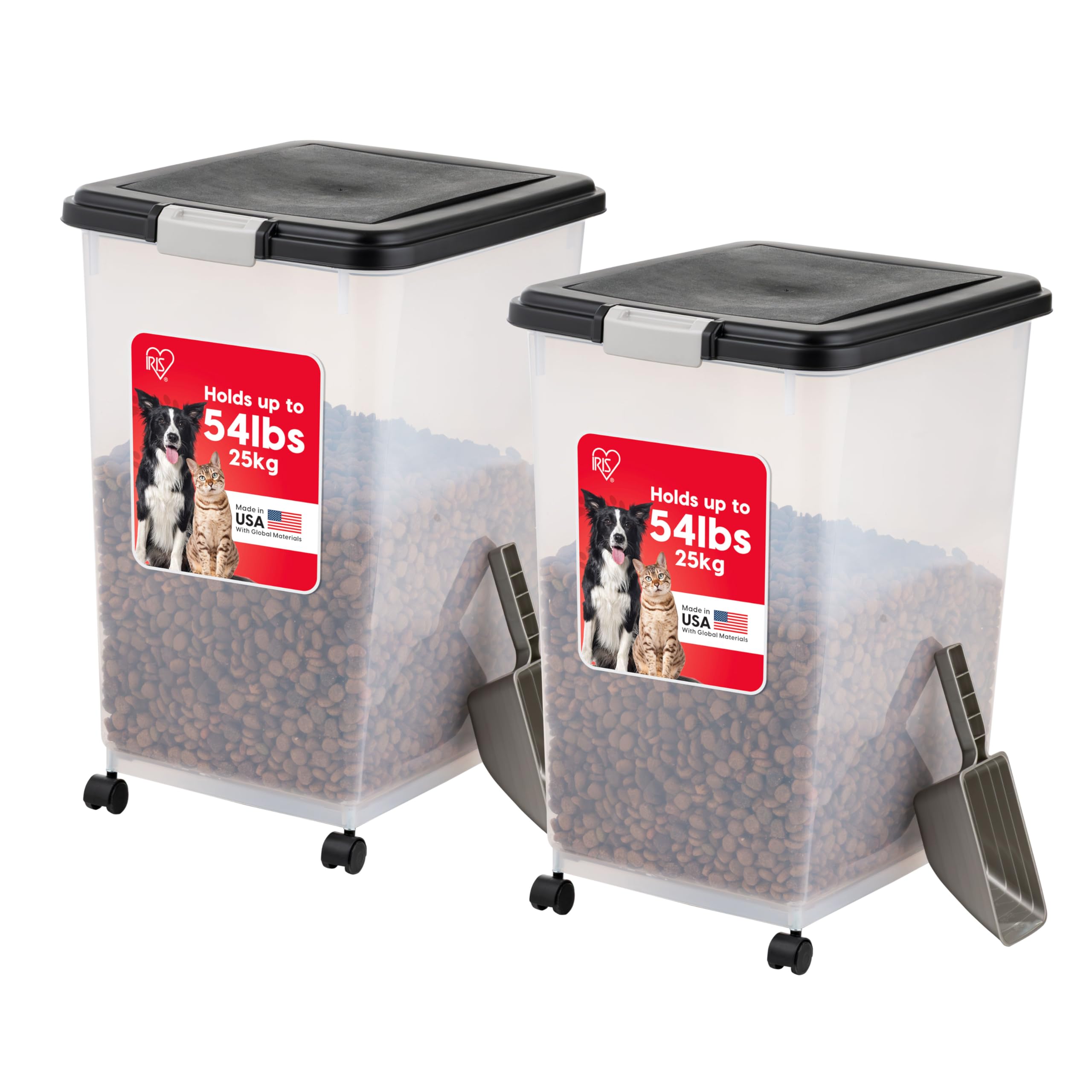IRIS USA airtight 69qt pet food container with seal keeps dry kibble fresh.