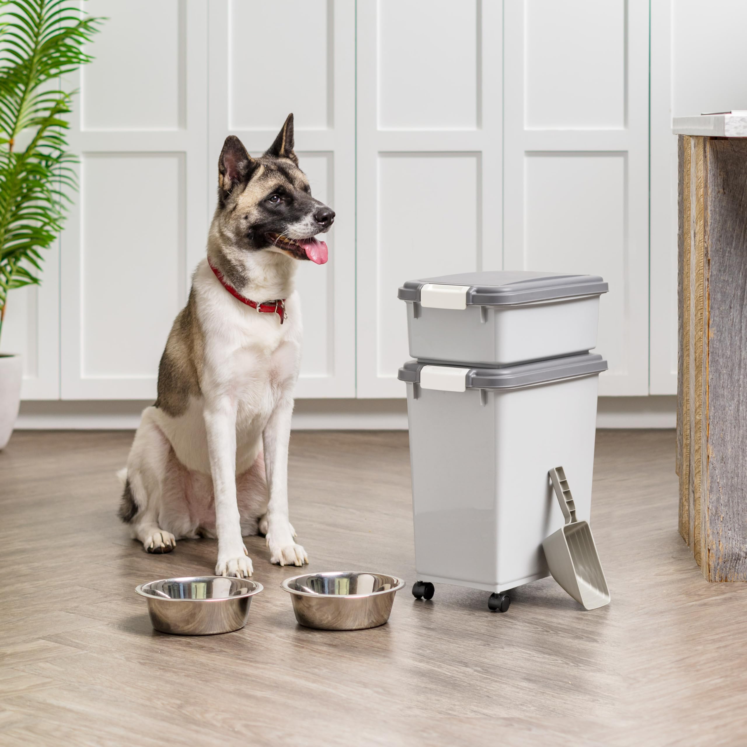 Attachable wheels on IRIS USA unit for rolling to feeding area