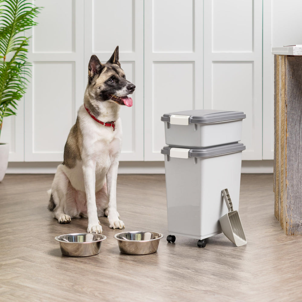 Attachable wheels on IRIS USA unit for rolling to feeding area
