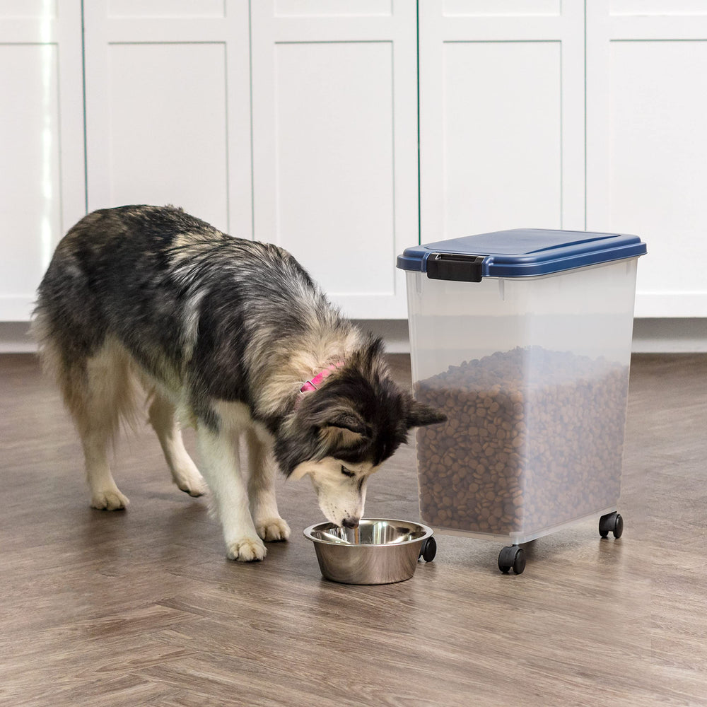 IRIS USA BPA-free pet food bin provides durable, safe storage for dry foods.