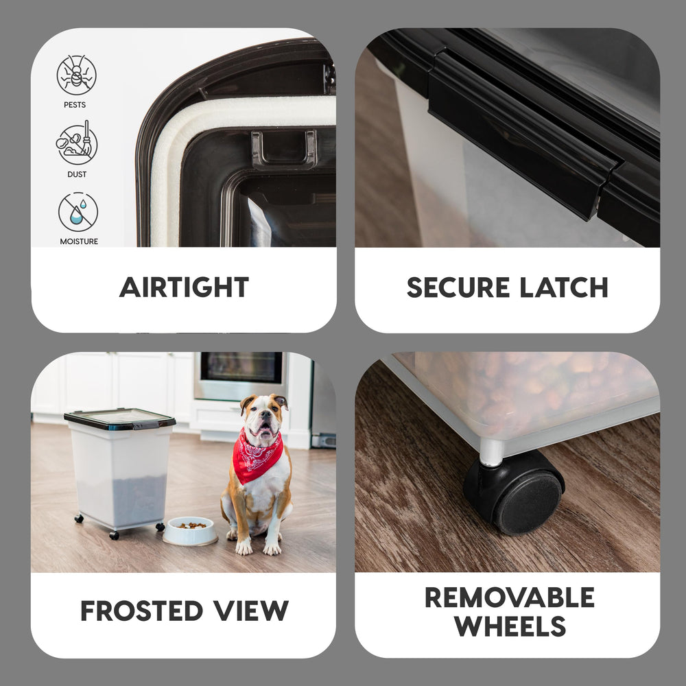 IRIS USA BPA-free pet storage bin protects dry foods without harmful chemicals.