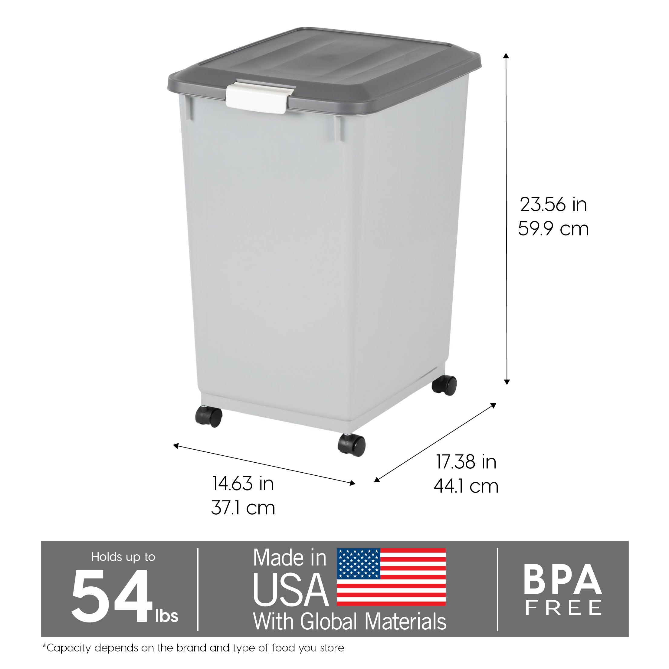 Built-in lid scoop storage with a 2-cup scoop included.