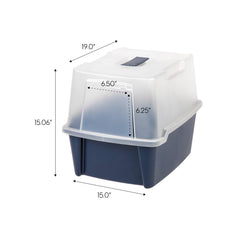 IRIS USA hood enclosure provides cat privacy and odor containment.