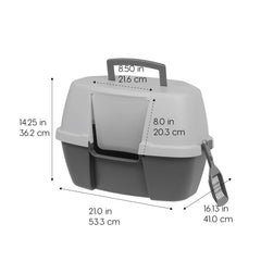 IRIS USA litter box with odor control helps contain smells.