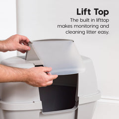 IRIS USA Cat Litter Box retractable hood offers privacy and easy cleaning.