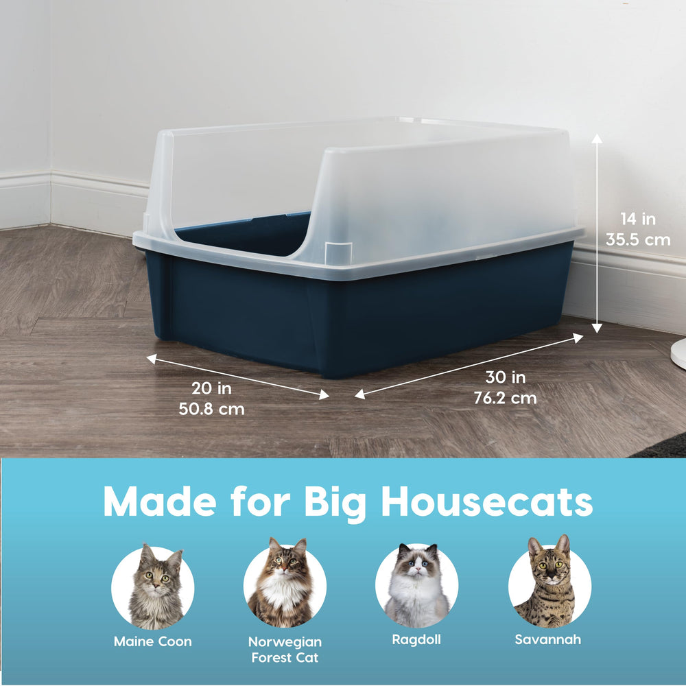 IRIS USA XX-Large litter box with tall walls to reduce litter scatter.