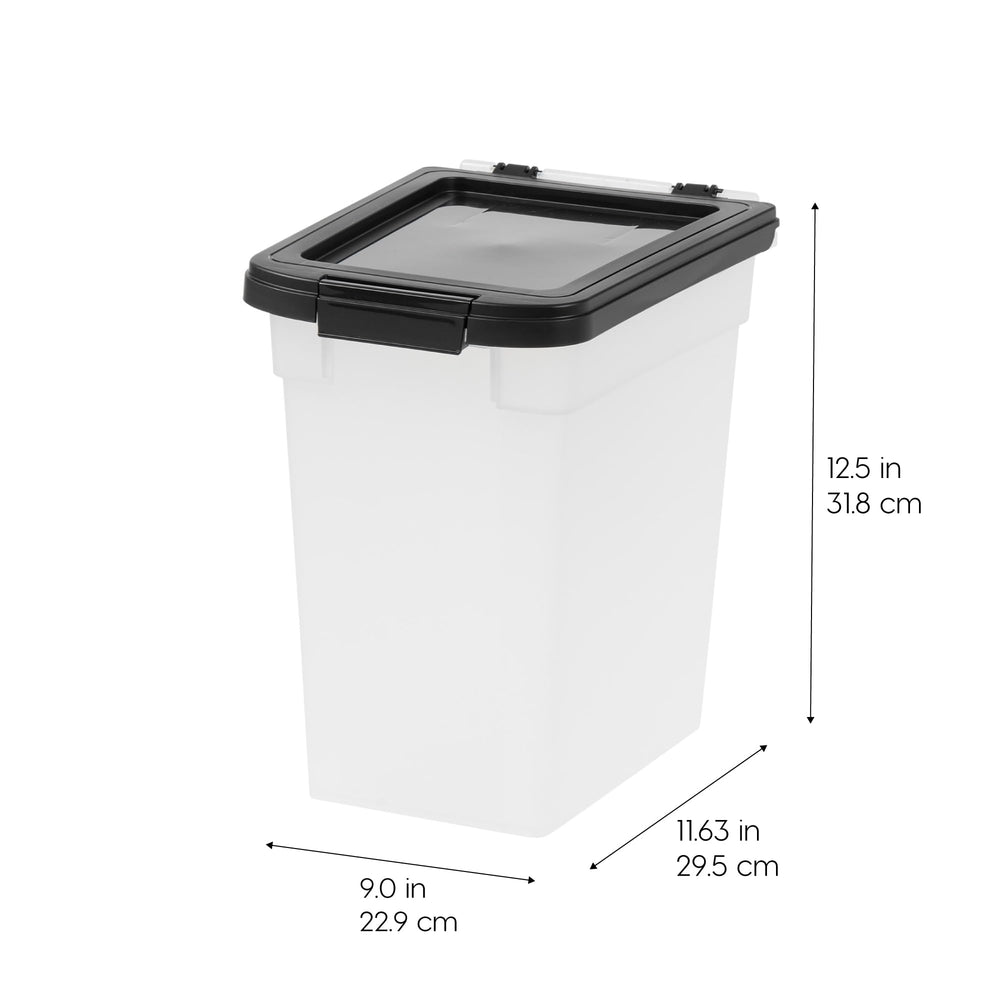 Translucent IRIS USA storage bin lets you check food level at a glance.