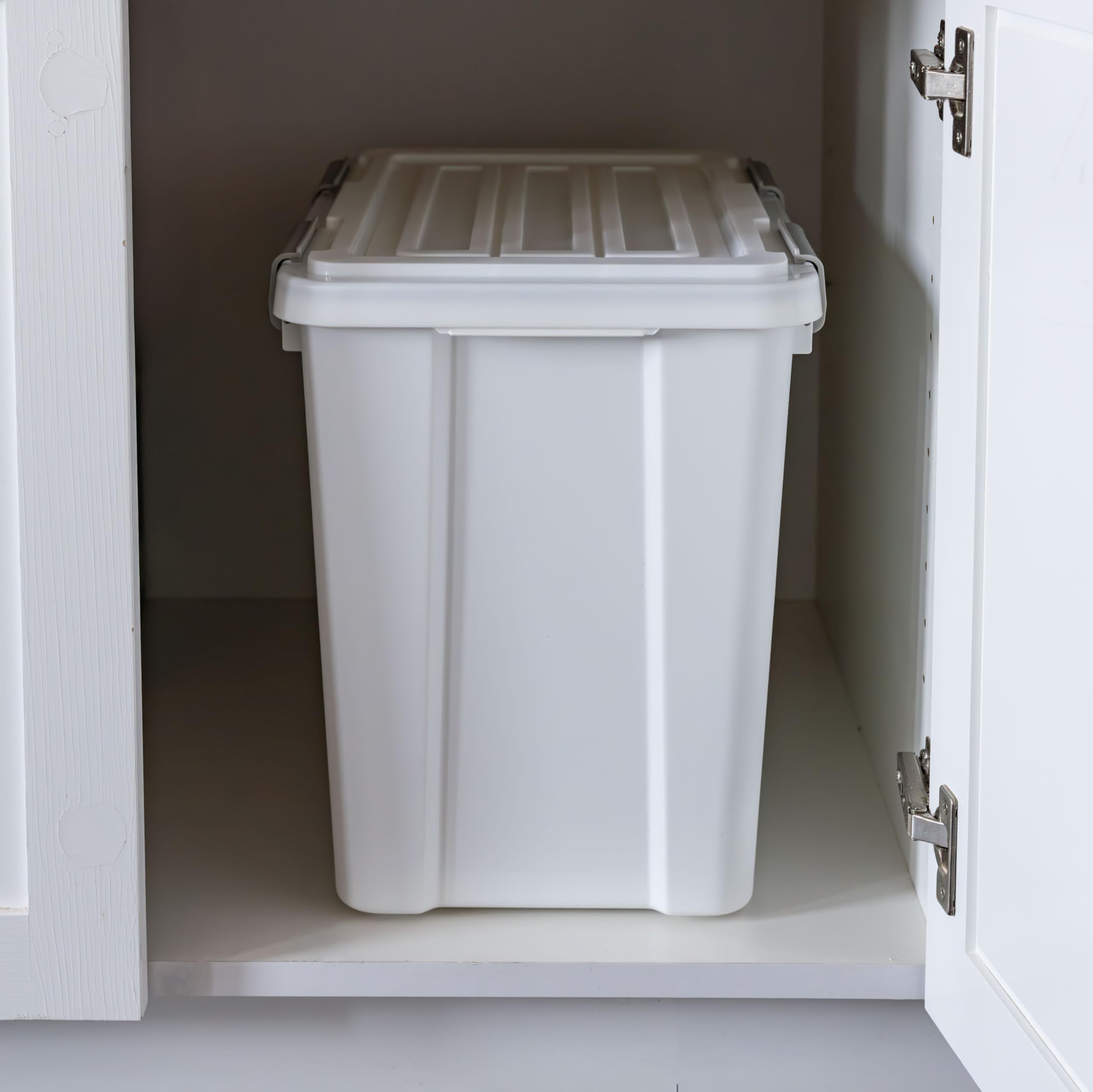 Iris USA 30-lb capacity bin fits bulk kibble bags.