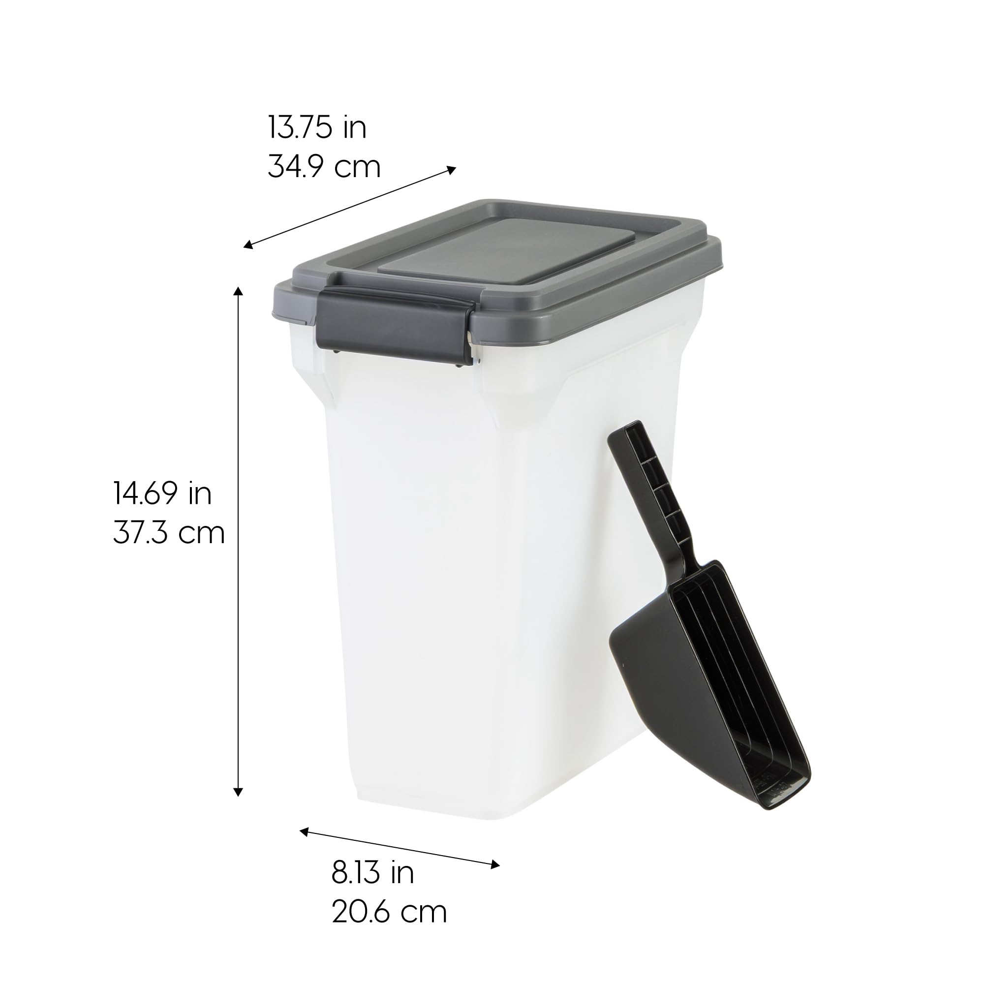 IRIS USA two-cup scoop in the lid for easy, mess-free portioning.