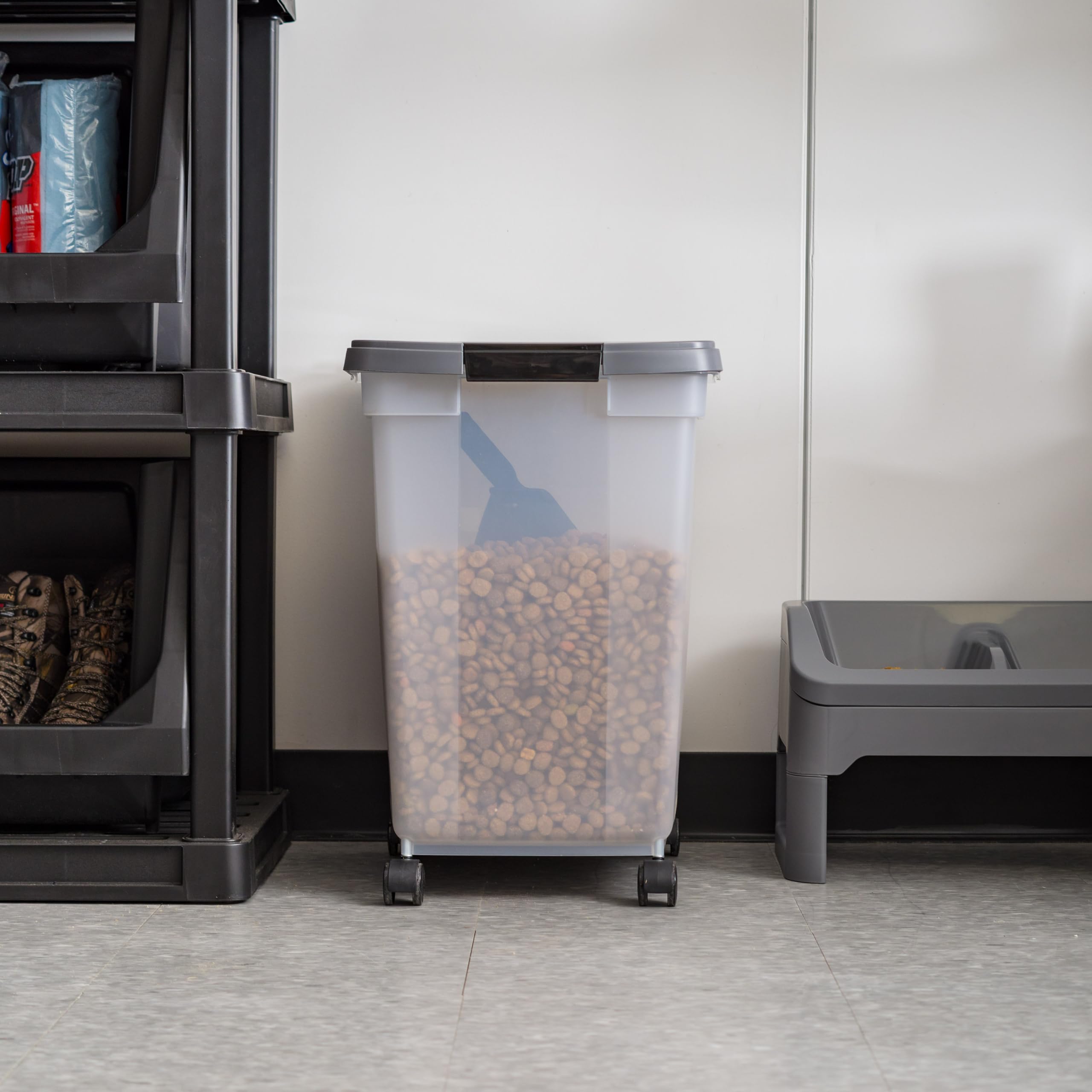 IRIS USA 50-lb capacity suitable for busy households and larger kibble bags.