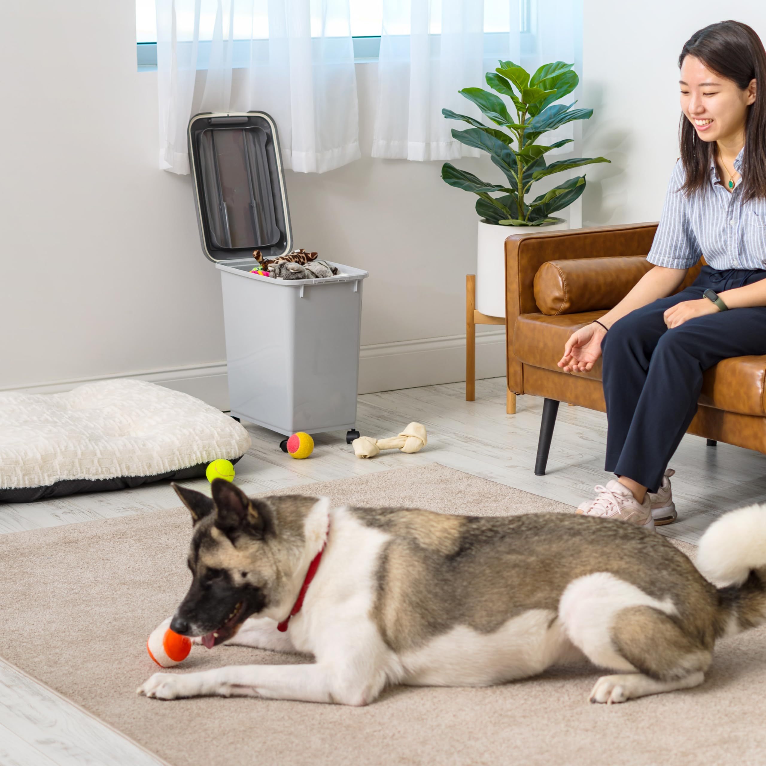 IRIS USA 30-lb capacity keeps kibble neatly organized.