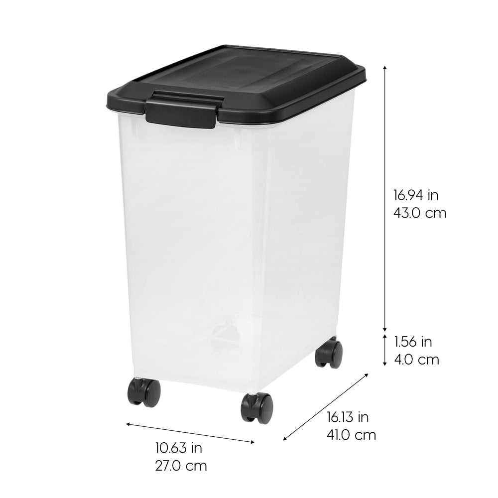 IRIS USA dog food storage container airtight seal closeup preserves freshness.