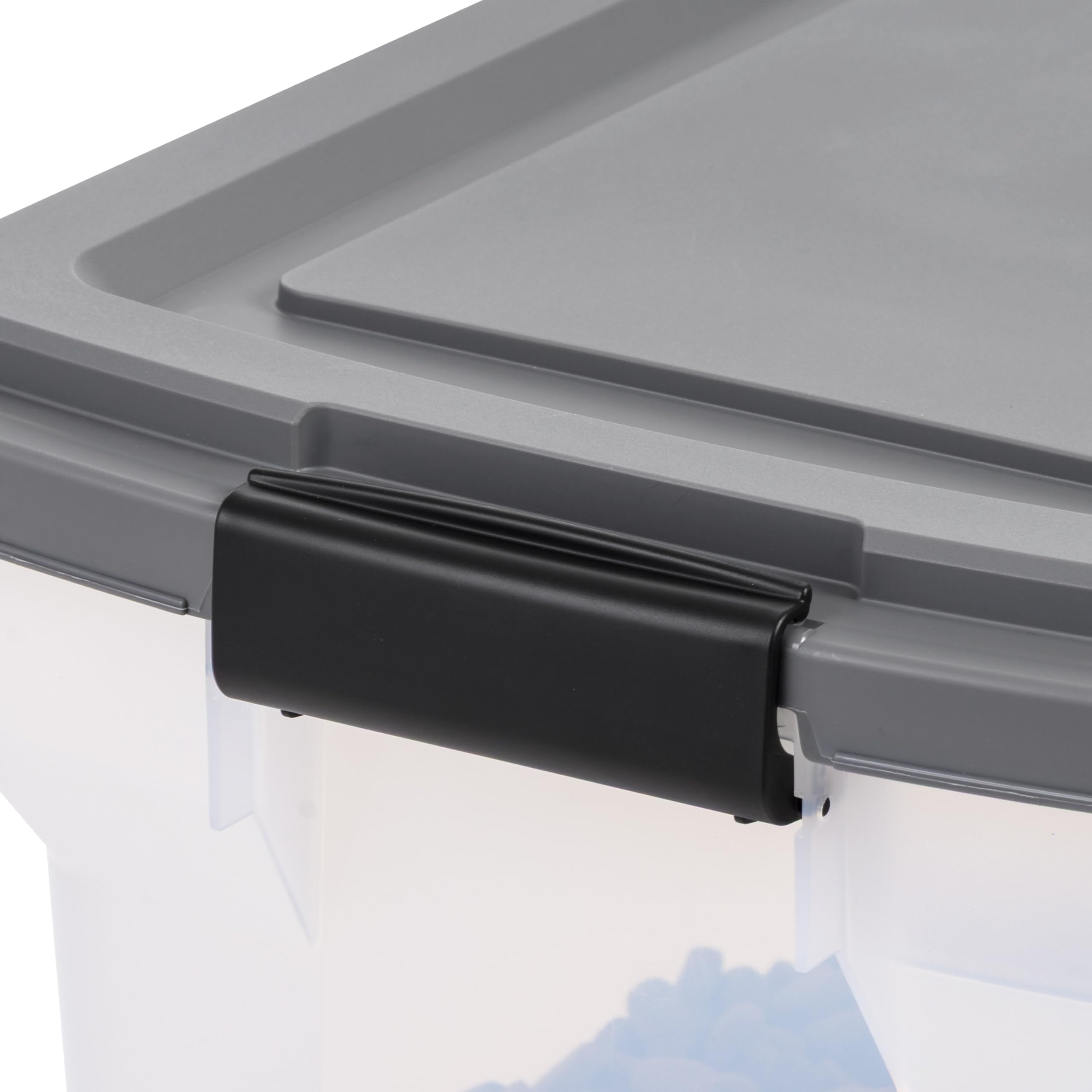 IRIS USA dog food storage container dimensions shown, fits neatly in cabinets.