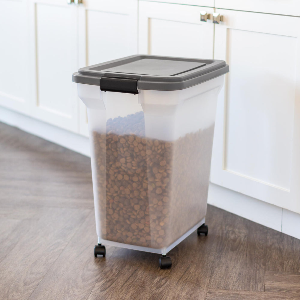 IRIS USA container in pantry setup, compact layout supports organized storage.