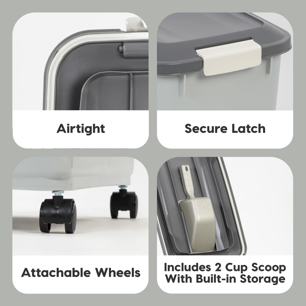 IRIS USA wheels enable smooth rolling from storage to feeding area.