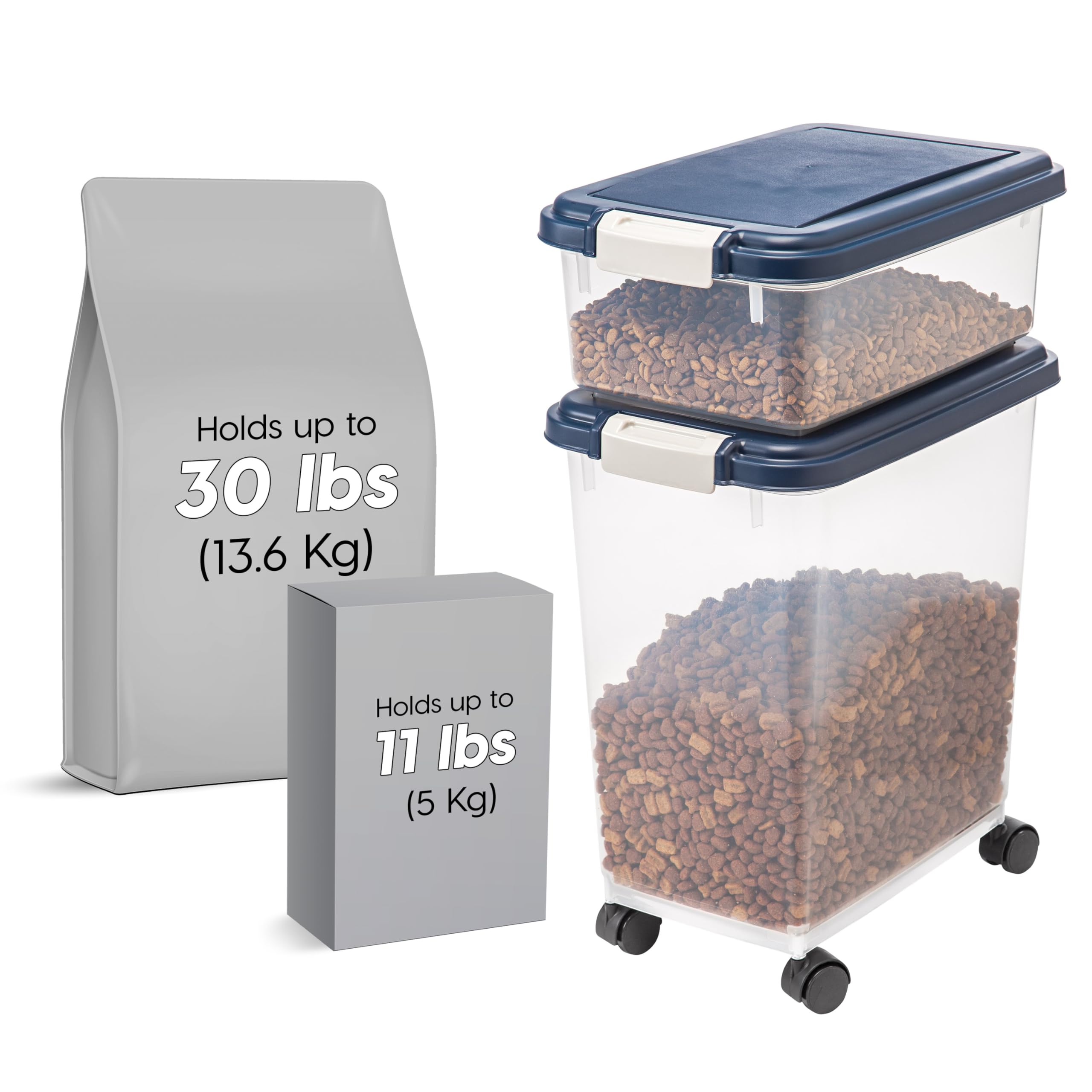 Rolling wheels on IRIS storage make it easy to move around the kitchen or pantry.