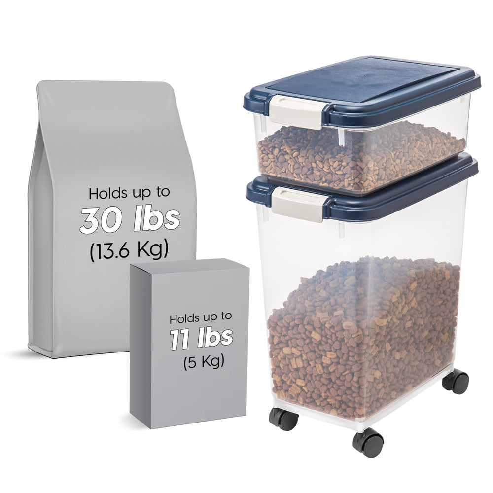 Rolling wheels on IRIS storage make it easy to move around the kitchen or pantry.