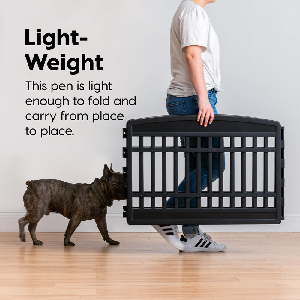 IRIS USA dog playpen 24-inch height helps deter jumping indoors.