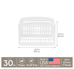 IRIS USA dog playpen 24-inch durable plastic panels resist chewing.