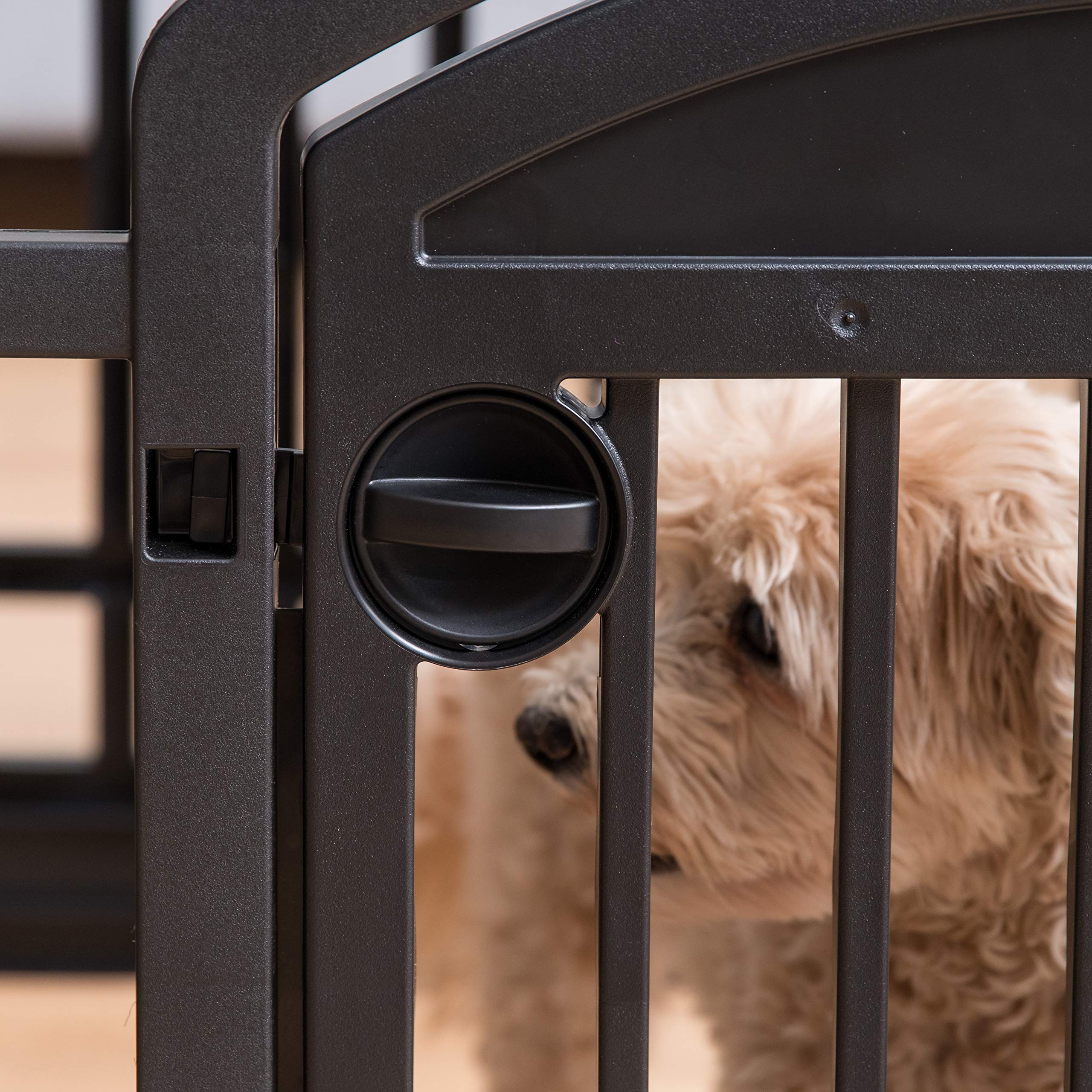 IRIS USA dog playpen black color blends with home décor while safe play.
