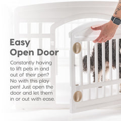 IRIS USA Dog Playpen door latch close-up illustrating easy entry