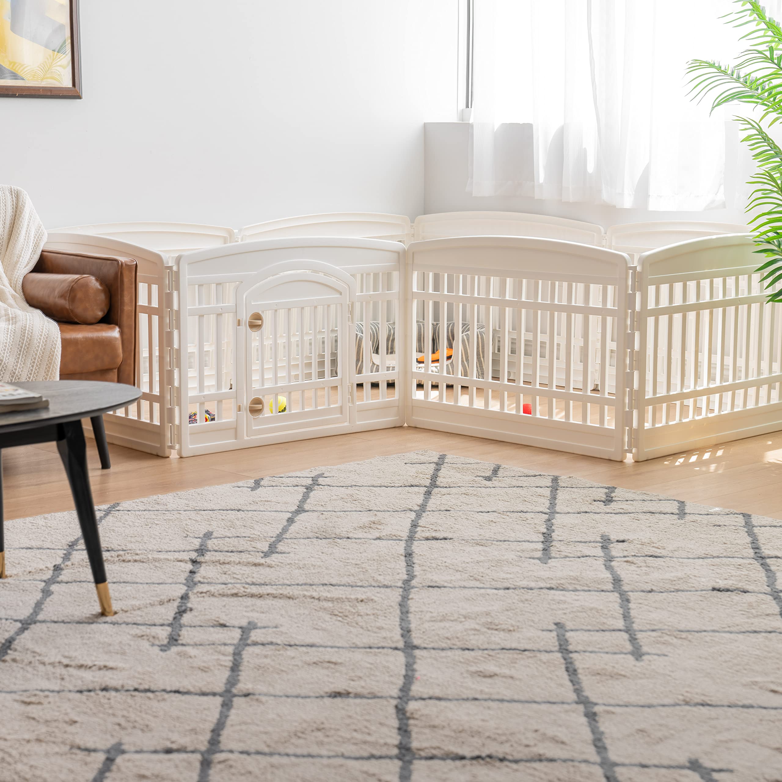 Top-down view of IRIS USA playpen footprint 83.5 inches square