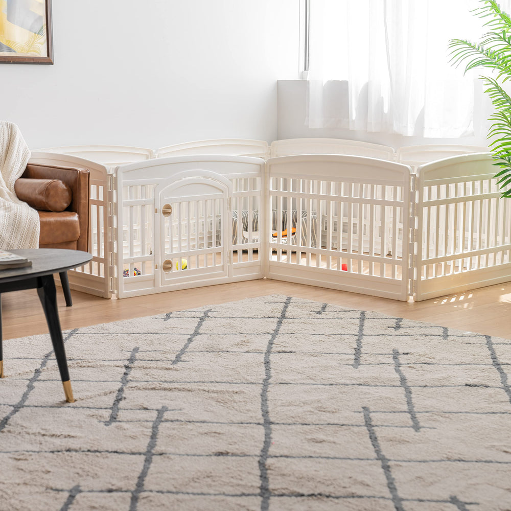 Top-down view of IRIS USA playpen footprint 83.5 inches square