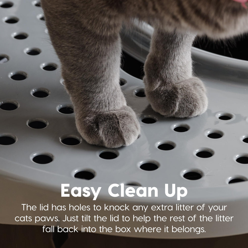 IRIS USA dog-proof cat litter box keeps other pets out of the box.