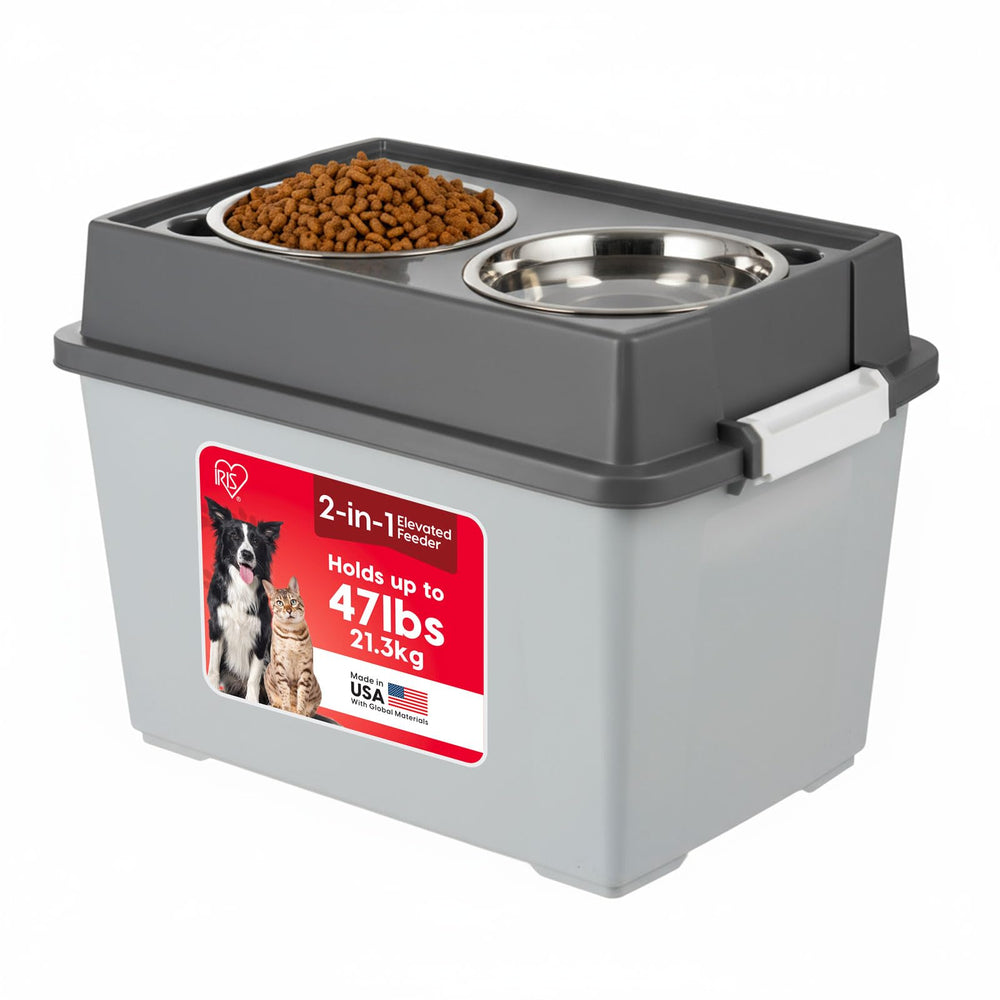 IRIS USA elevated dog bowls with storage for convenient at-home mealtime
