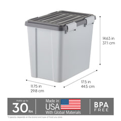 IRIS USA four secure latches securing pet food against moisture