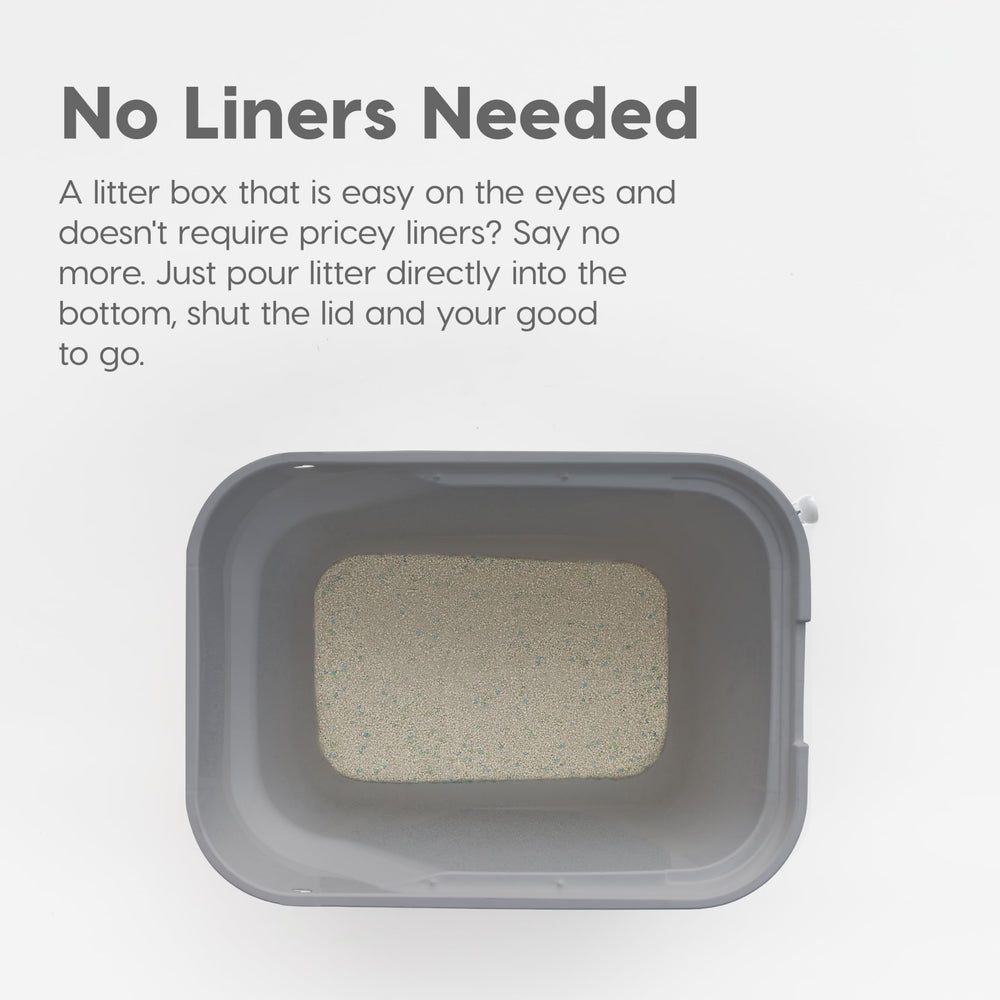 IRIS USA high-sided litter box contains spills and splashes during use.