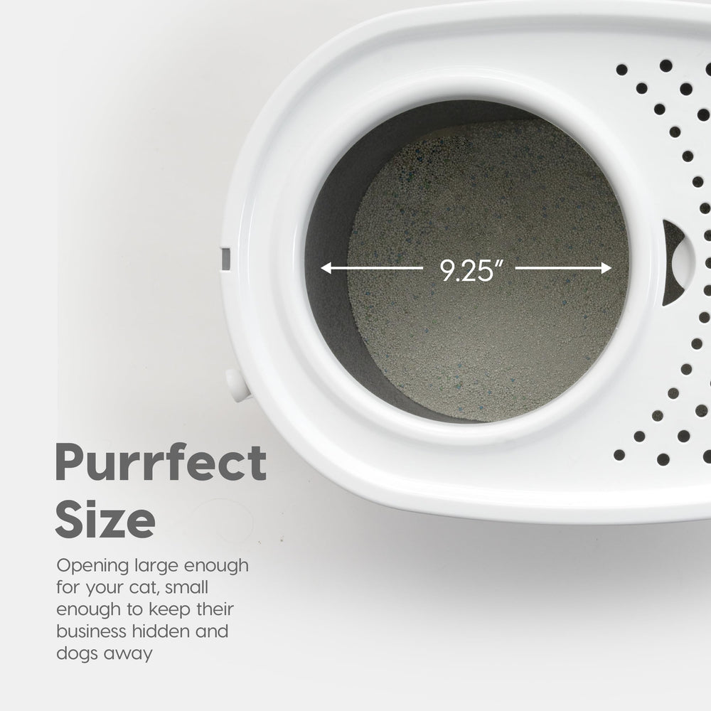IRIS USA lid holes catch litter particles and prevent mess on floors.