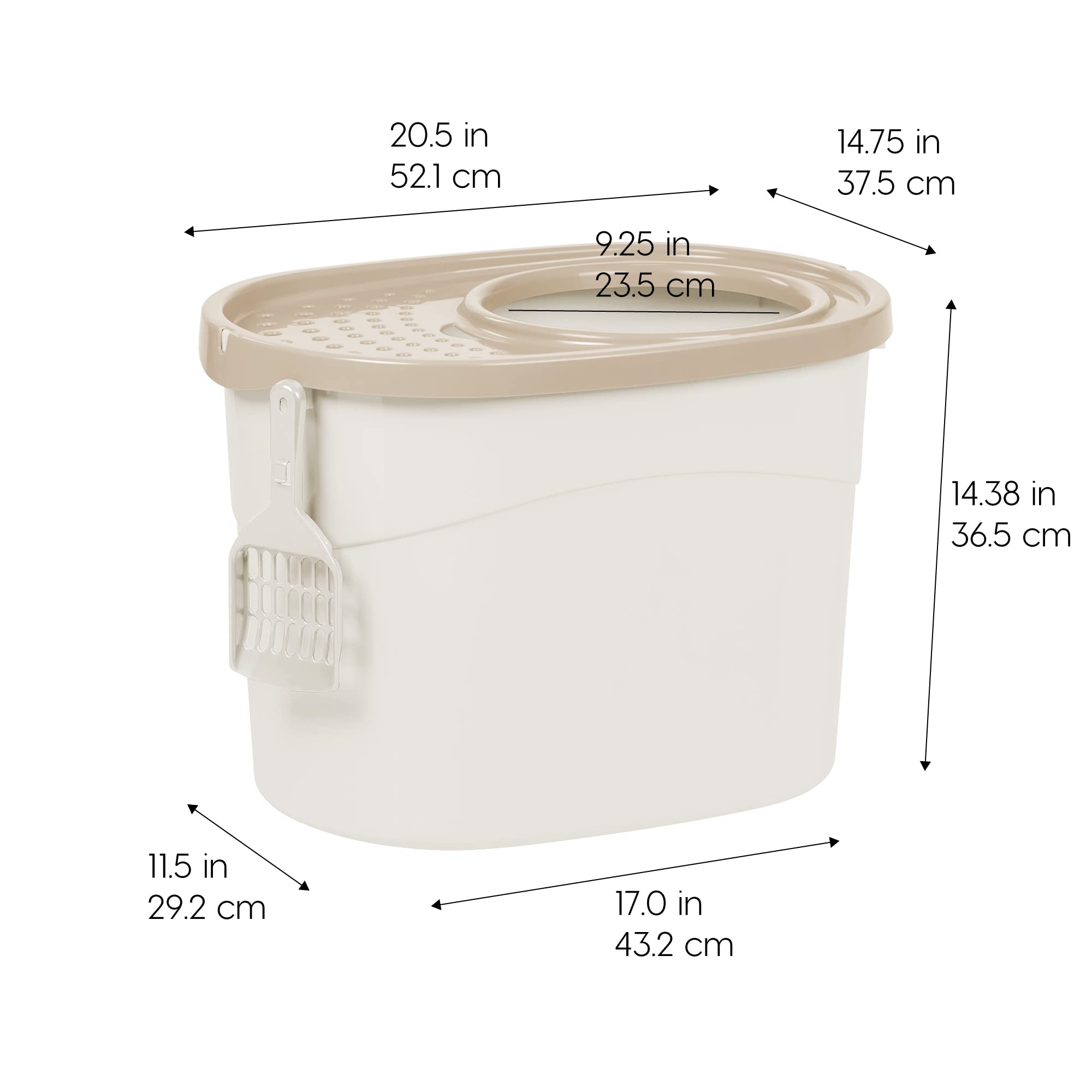IRIS USA enclosed hooded litter box conceals litter and helps odor control.
