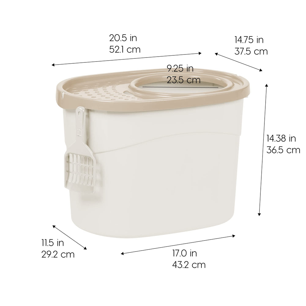 IRIS USA enclosed hooded litter box conceals litter and helps odor control.