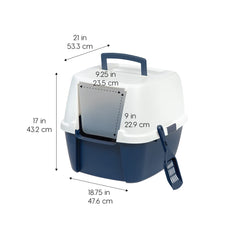 IRIS USA hooded enclosed litter box provides privacy and containment