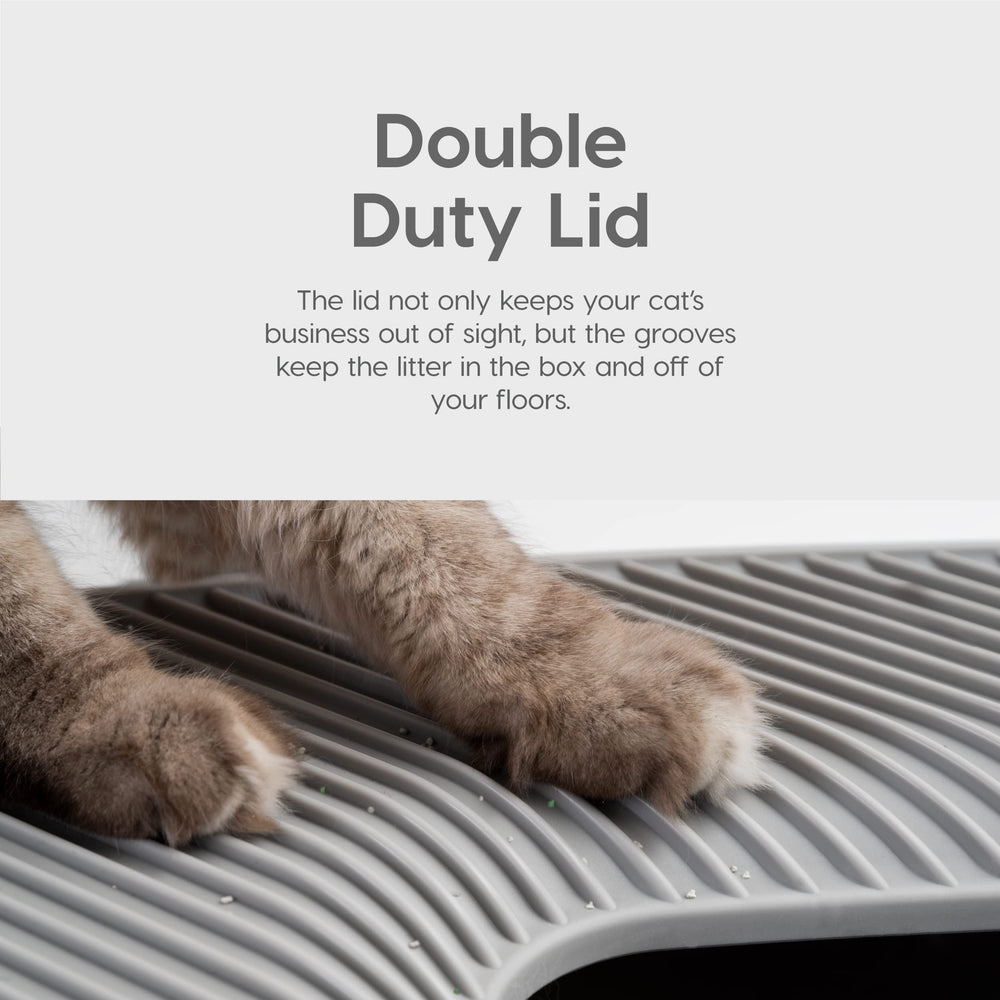 IRIS USA grooved lid catches litter from paws and minimizes scatter.