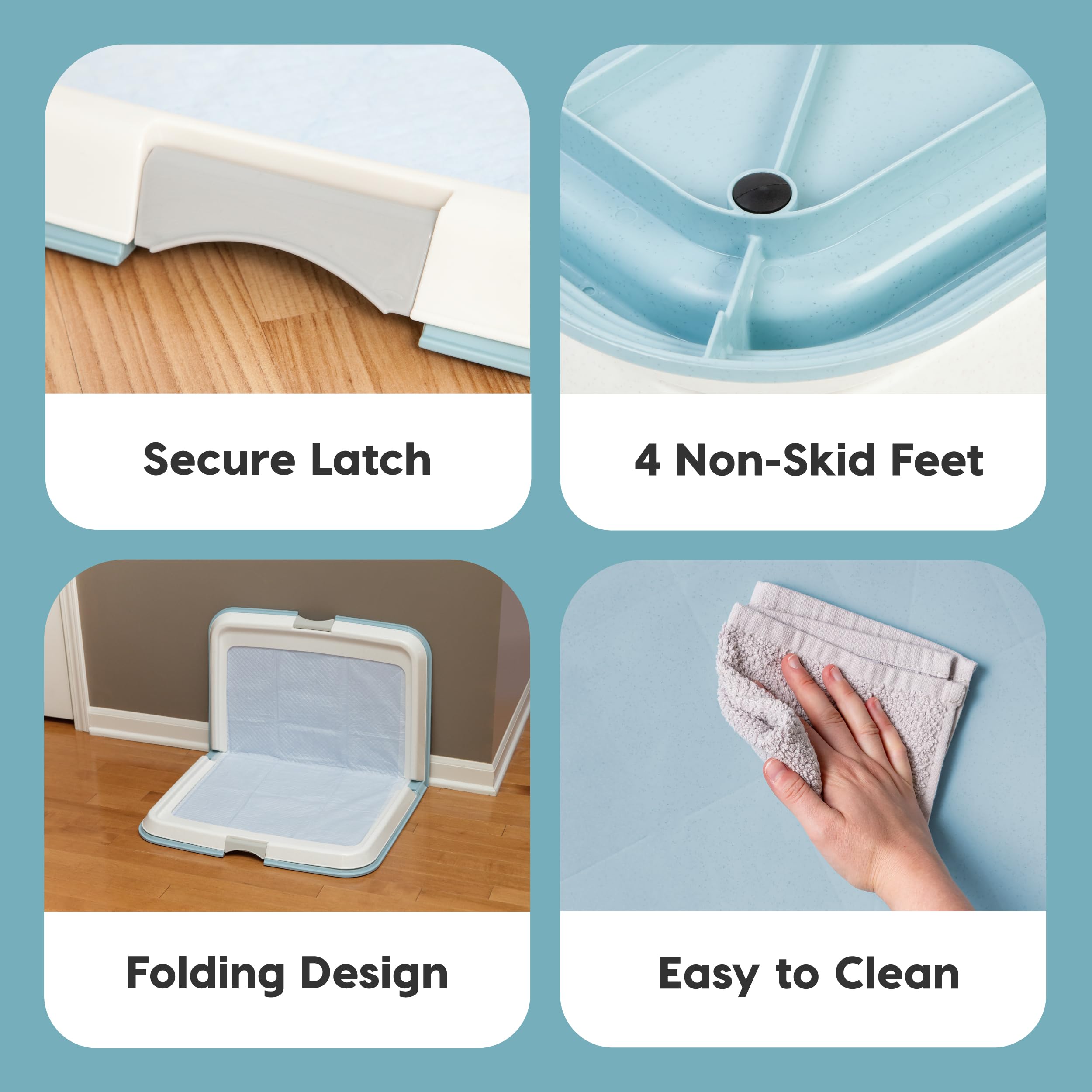 Durable IRIS tray protects floors from leaks while simplifying cleanup after accidents.