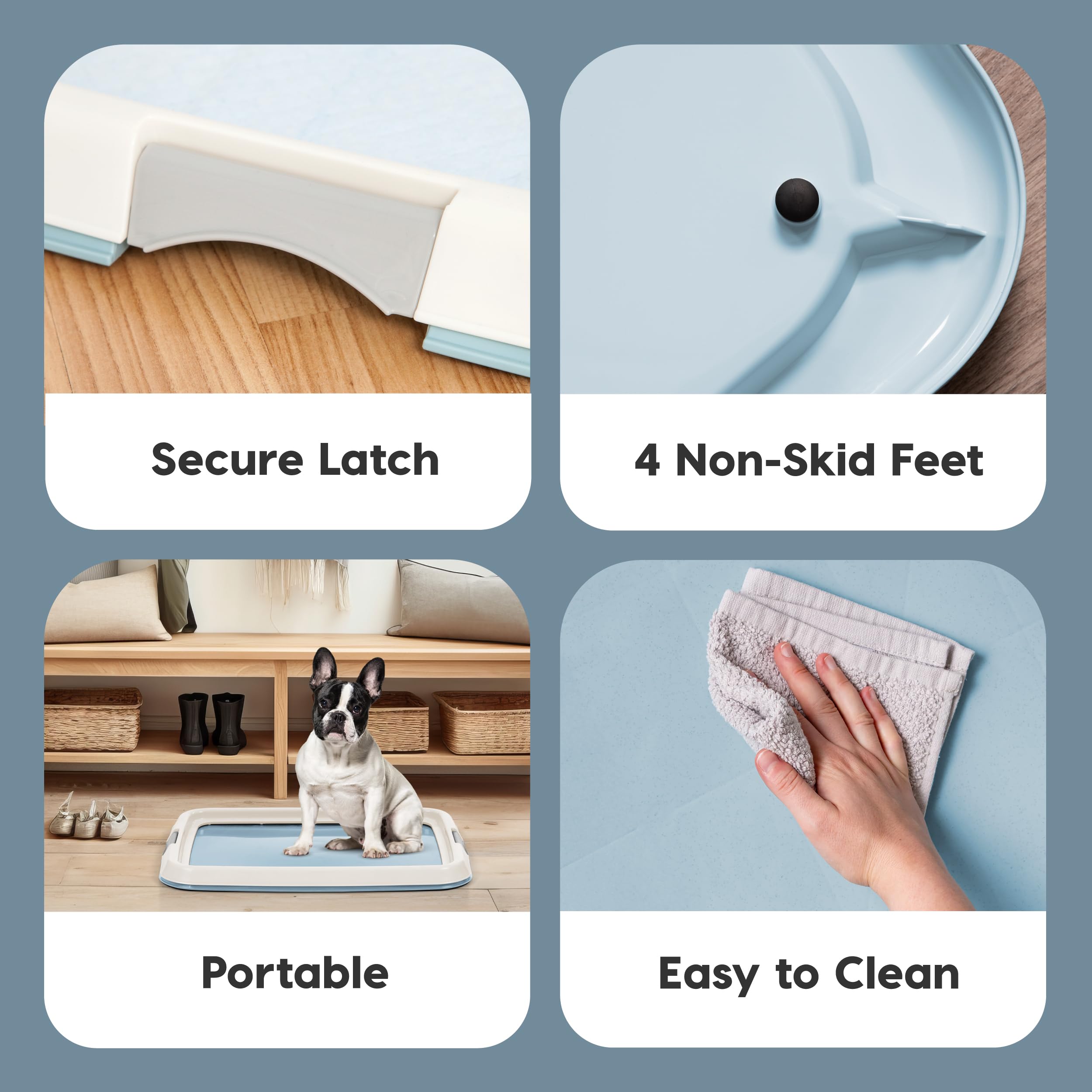 IRIS USA Pee Pad Holder non-slip feet reduce movement on floors.