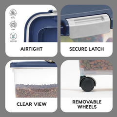 IRIS USA attachable casters allow rolling storage from pantry to feeding area.