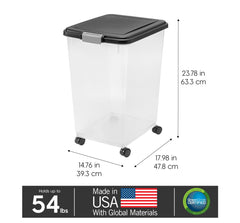IRIS USA pet food bin with casters for easy mobility