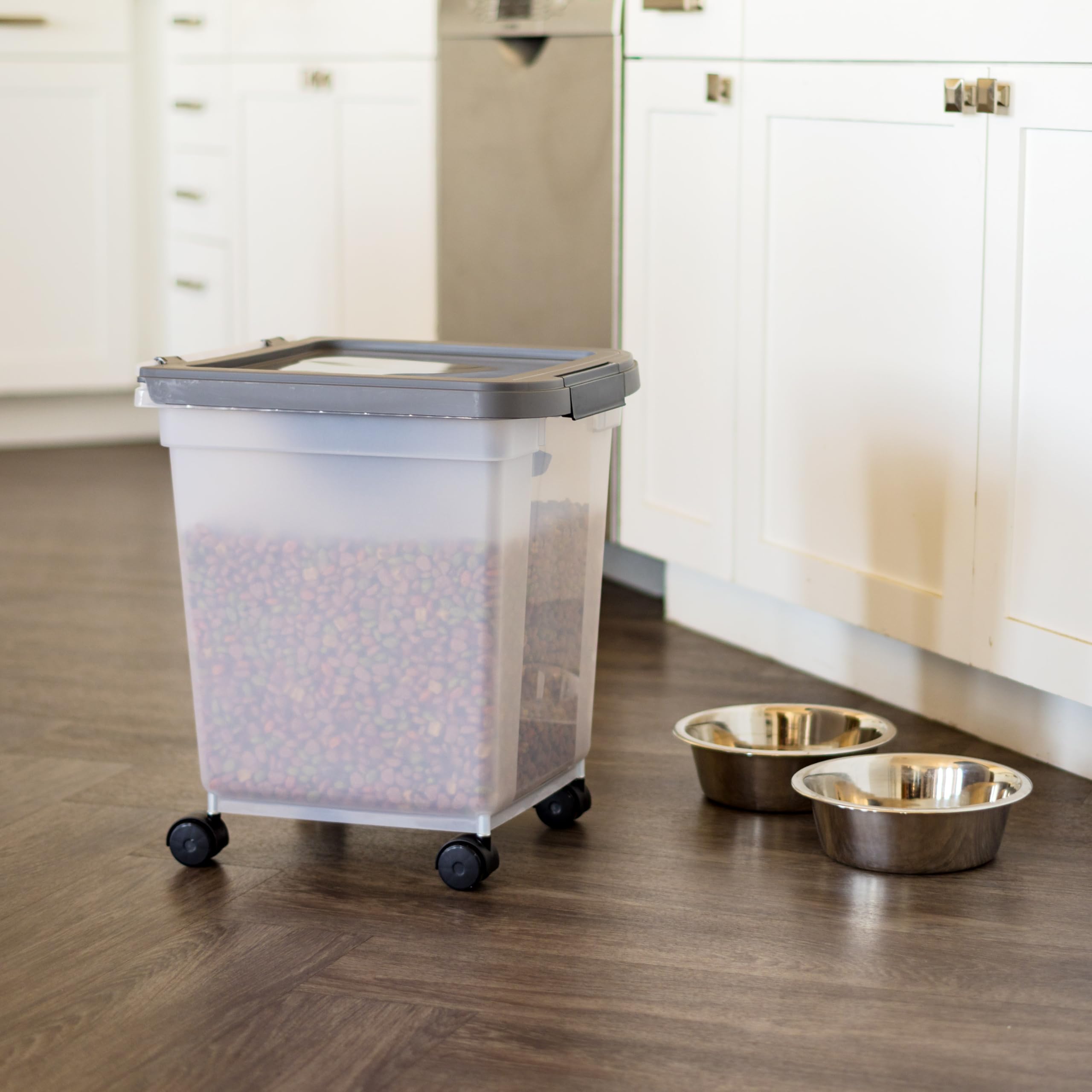 IRIS USA compact pet food storage bin fits tight pantry