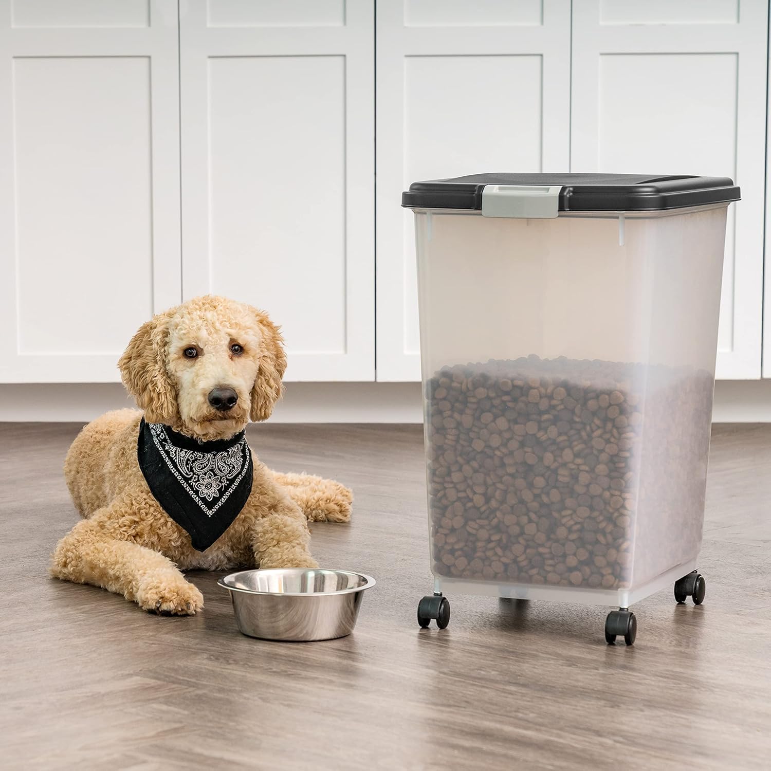 IRIS USA storage bin with wheels for flexible placement