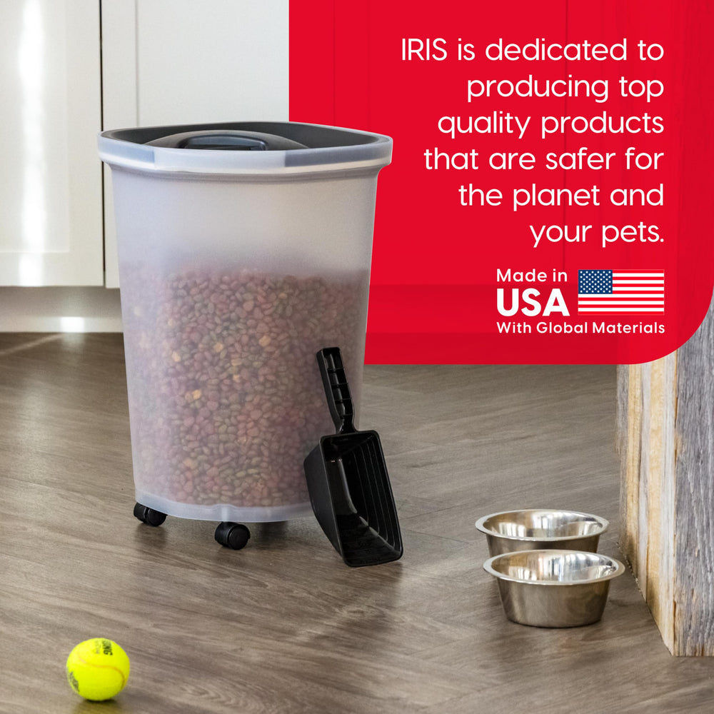 IRIS USA container stores food for cats, dogs, birds and more.