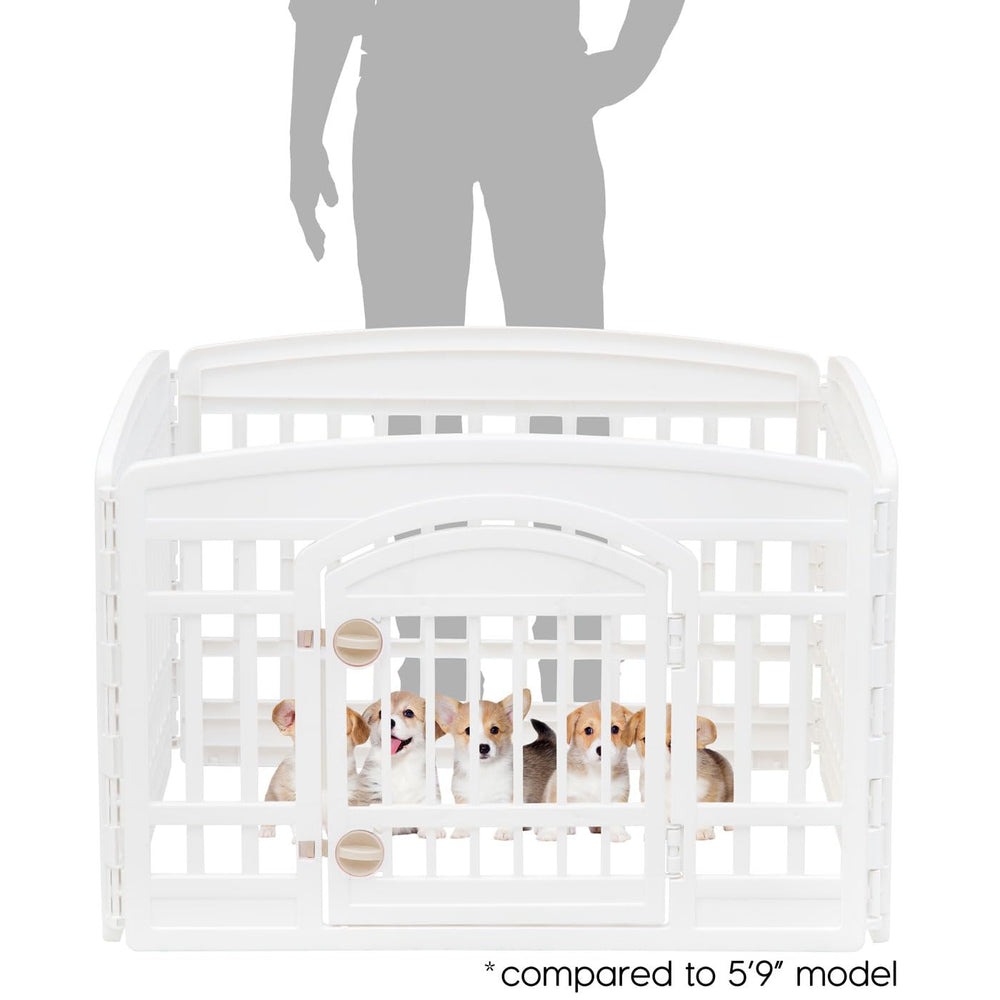IRIS USA playpen indoor setup showing modular four panels