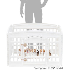 IRIS USA playpen indoor setup showing modular four panels
