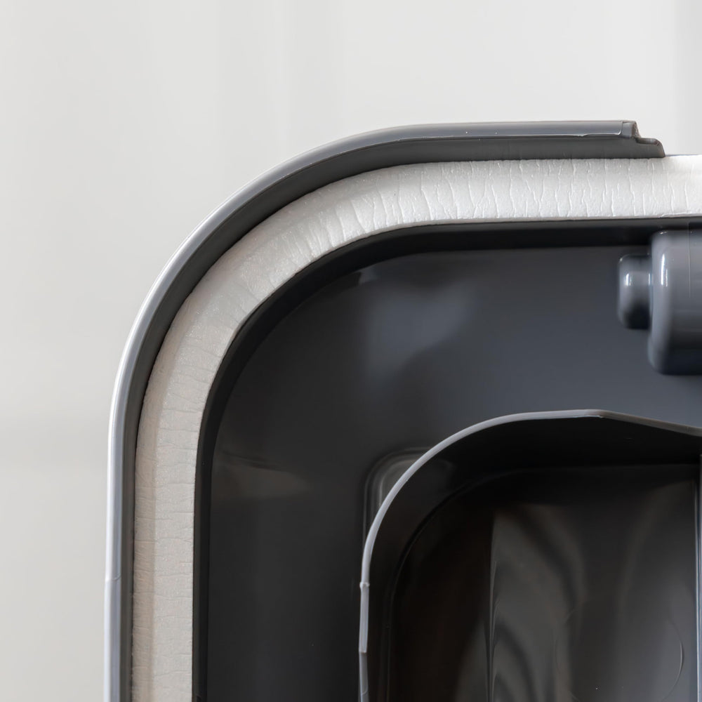 IRIS USA portable pet food storage bin designed for easy transport to feeding area.