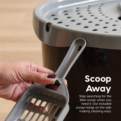 IRIS USA scoop hook stores the included scoop within easy reach.