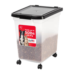 IRIS WeatherPro 65 Qt container with lid keeps contents fresh and organized.